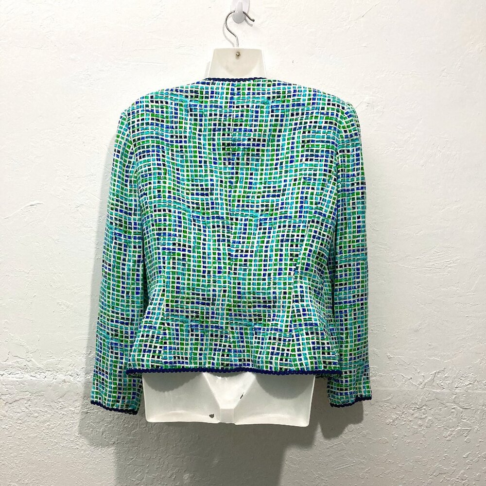 Adrianna Papell Safe Silk Button Blazer Blue Shoulder Pads Full lined Silk 12 - Picture 2 of 12
